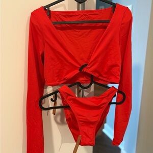 Skims swimwear Red Long Sleeve Bikini Set High waisted